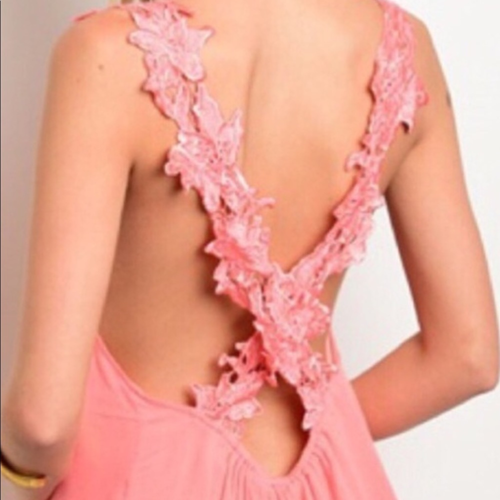 CORAL CRISS-CROSS LACE DESIGN DRESS - Picture 2 of 8